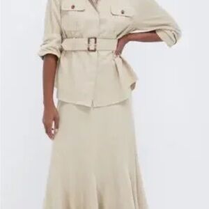 Tuckernuck Tan Fawn Twill Brunswick button down w belt and Mallory Skirt. A set!